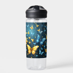 Blue And Yellow Butterflies Flying, Water Bottle
