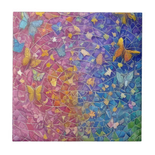 Blue and Yellow Butterflies Pretty Colourful Mosai Tile
