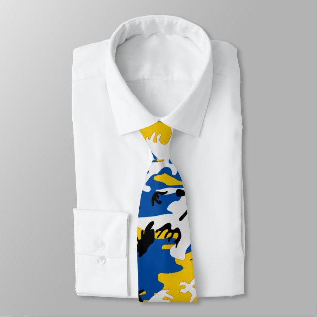 Blue and Yellow Camo Tie (Tied)