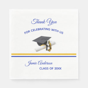 Blue and Yellow Cap & Tassel   Graduation Party Napkin