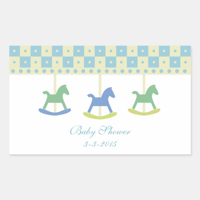 Blue and Yellow Carousel: Baby Shower Stickers (Front)