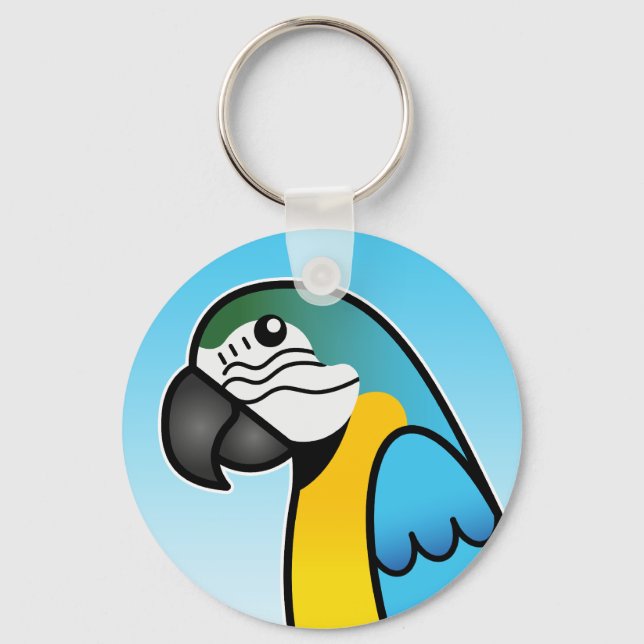 Blue And Yellow Cartoon Macaw Parrot Bird Keychain (Front)