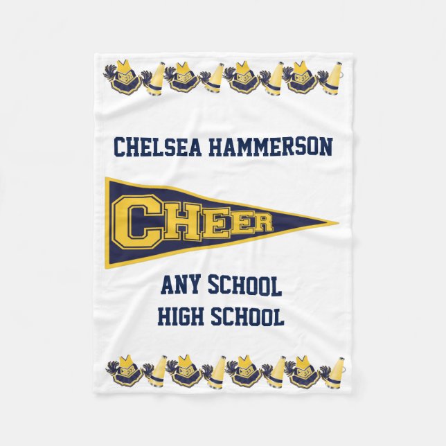 Blue and Yellow Cheerleader Fleece Blanket (Front)