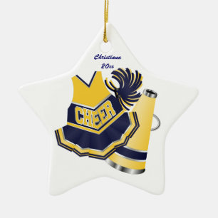 Blue and Yellow Cheerleading Custom Ornament
