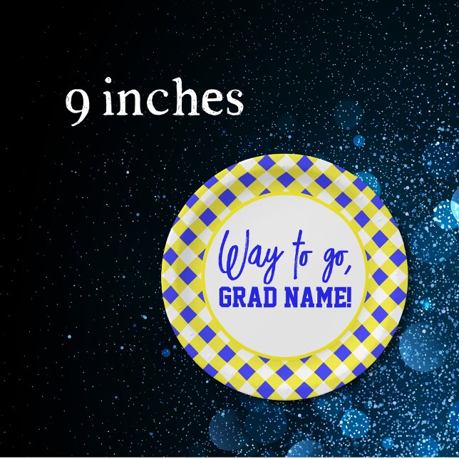 Blue and Yellow Chequered 9 inch Round Party Paper Plate (Creator Uploaded)