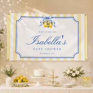 Blue and Yellow Citrus Lemon Baby Shower Welcome Banner