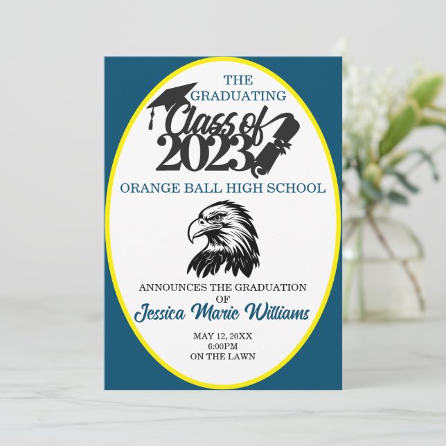Blue and Yellow Class of 2023 Graduation Invitation (Standing Front)
