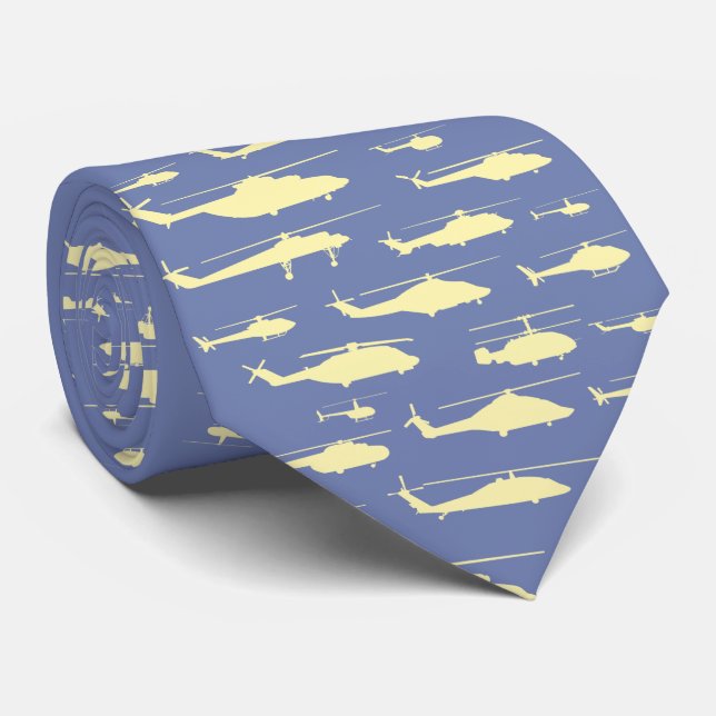 Blue and Yellow Classic Helicopter Tie (Rolled)