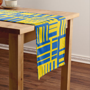 Blue And Yellow Colour Line Design Pattern Short Table Runner