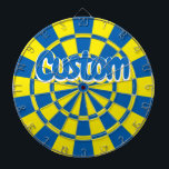 Blue and Yellow Customizable White Outlined Text Dartboard<br><div class="desc">Add your custom text! Fun Blue And Yellow Dartboard you can personalize to your liking!</div>