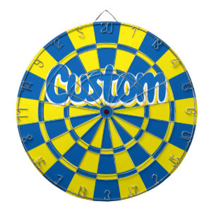 Blue and Yellow Customizable White Outlined Text Dartboard
