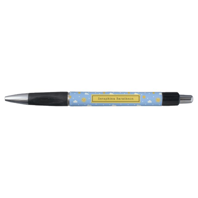 Blue And Yellow Cute Cloudy Sky Personalized Pen (Front)