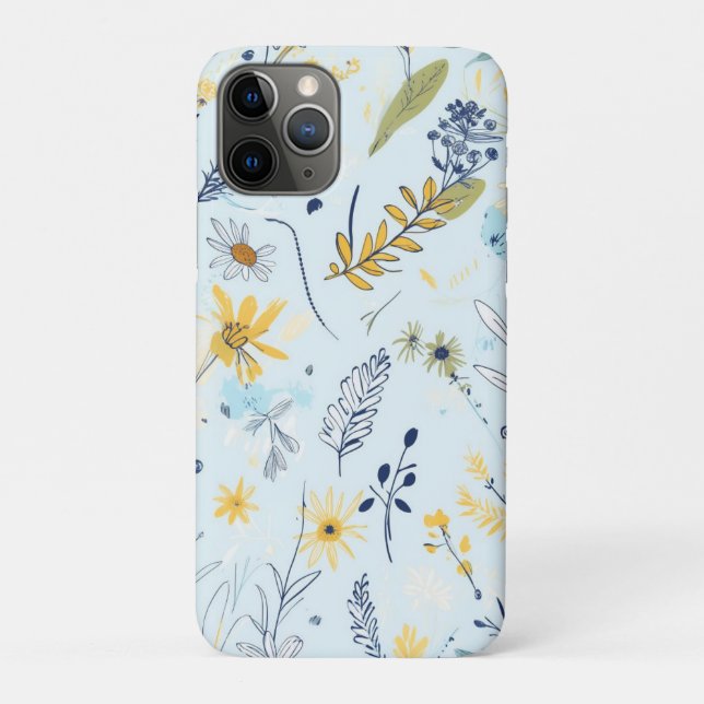 Blue and Yellow Daisy Pattern Case-Mate iPhone Case (Back)