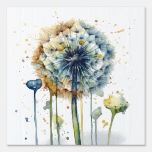 blue and yellow dandelion watercolor garden sign