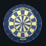 Blue and Yellow Dartboard with Custom Text<br><div class="desc">Blue and yellow dart board with two custom text areas. Choose "customize more" option if you want to change colours.</div>