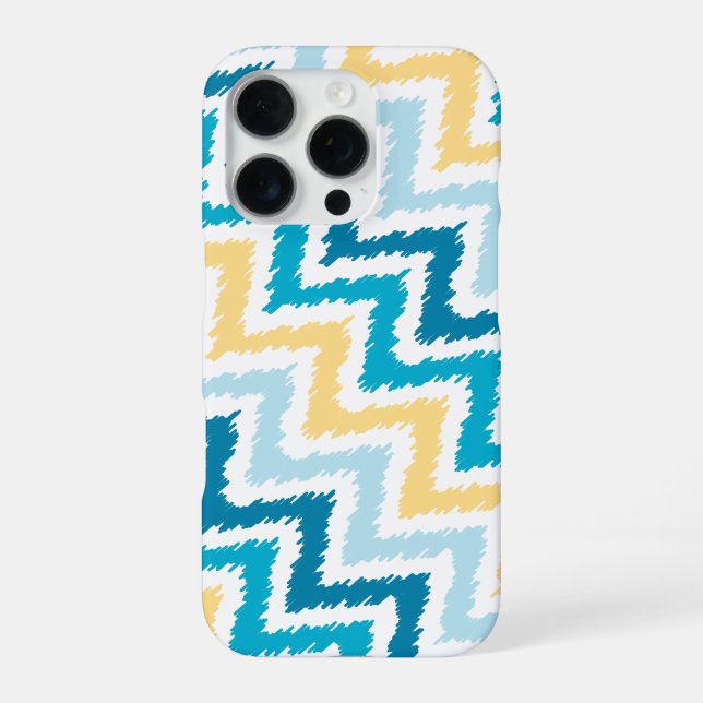 Blue and Yellow Diagonal Zigzag Ikat Pattern iPhone Case (Back)