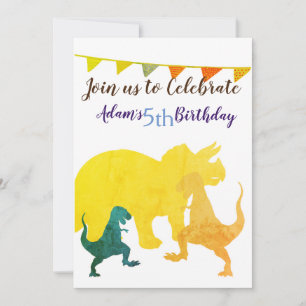 Blue and Yellow Dinosaurs Flags Kids Birthday Card