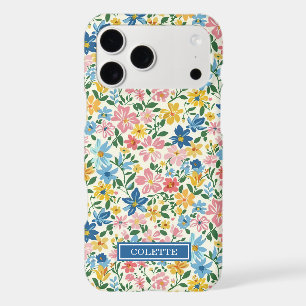 Blue and Yellow Ditsy Flowers Monogrammed