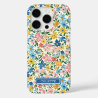 Blue and Yellow Ditsy Flowers Monogrammed