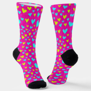 Blue and Yellow Doodle Heart Socks