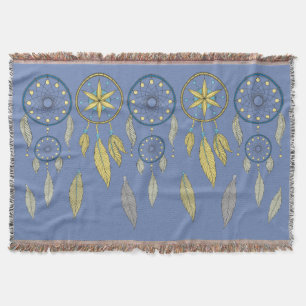 Blue and Yellow Dream Catchers Throw Blanket