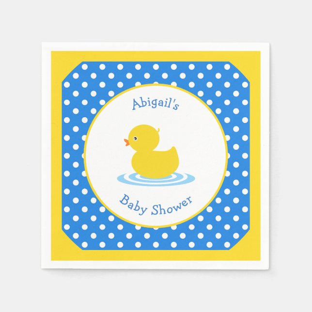 Blue and Yellow Duck Baby Shower Custom Napkins (Front)