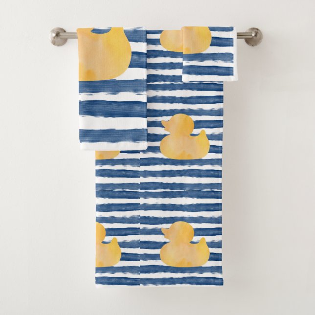Blue and Yellow Duck Watercolor Bath Towel Set (Insitu)