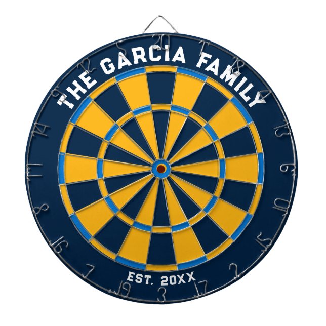 Blue and Yellow Family Dartboard with Darts (Front)