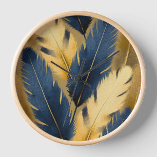 BLUE AND YELLOW FEATHER CLOCK