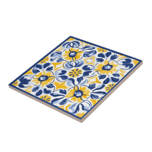  💛💙 Blue and yellow, floral Azulejos  Tile