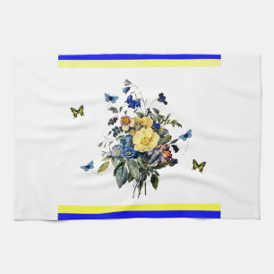 blue and yellow floral kitchen towel