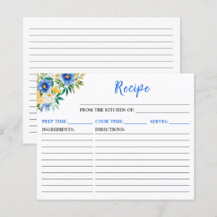 Blue and Yellow Floral Recipe Card