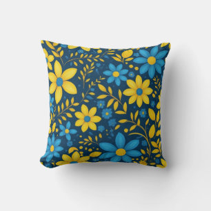 Blue and Yellow Floral  Throw Pillow
