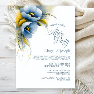Blue and Yellow Floral Wedding After Party Invitation