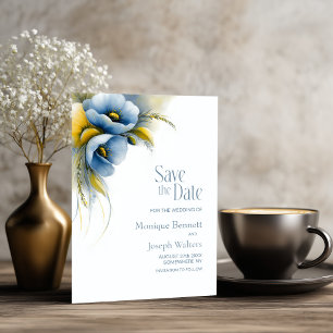 Blue and Yellow Floral Wedding Save the Date