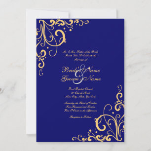 Blue and Yellow Flourish Wedding Invitation
