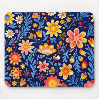 Blue and Yellow Flowered Mouse Pad