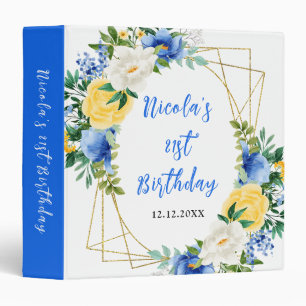 Blue and Yellow Flowers Birthday Party Photo Album Binder