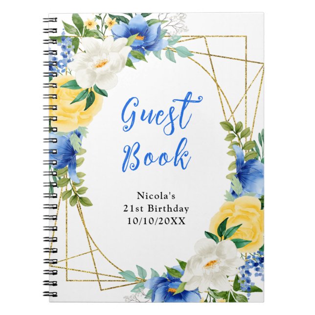 Blue and Yellow Flowers with Foliage Guest Book (Front)