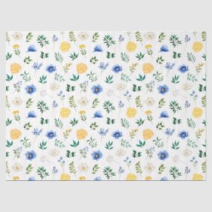 Blue and Yellow Flowers with Foliage Pattern Tissue Paper
