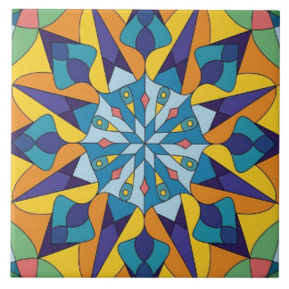 Blue and yellow fractal geometric pattern tile