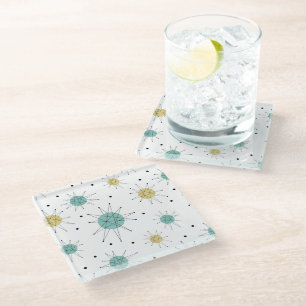 Blue and Yellow Franciscan Starburst Mid Century Glass Coaster