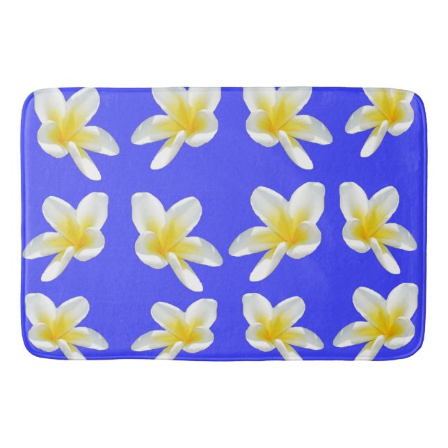 Blue And Yellow Frangipani Pattern, Bath Mat (Front)