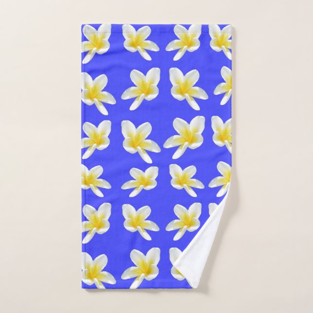 Blue And Yellow Frangipani Pattern, Hand Towel (Hand Towel)