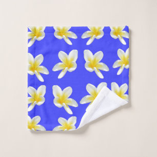 Blue And Yellow Frangipani Pattern, Wash Cloth