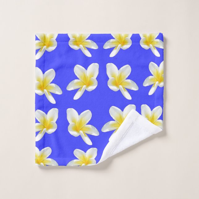 Blue And Yellow Frangipani Pattern, Wash Cloth (Wash Cloth)