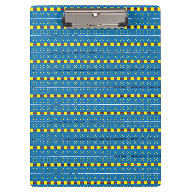 Blue and Yellow Geometric Ethnic Folk art pattern Clipboard (Front)