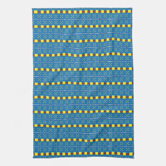 Blue and Yellow Geometric Ethnic Folk art pattern Kitchen Towel (Vertical)