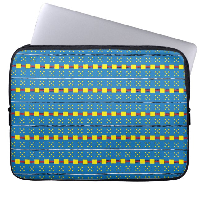Blue and Yellow Geometric Ethnic Folk art pattern Laptop Sleeve (Front)
