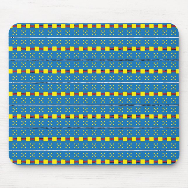 Blue and Yellow Geometric Ethnic Folk art pattern Mouse Pad (Front)
